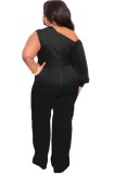 Summer Plus Size Black One Shoulder Formal Jumpsuit with Single Sleeve