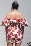 Summer Red and White Floral Mini Party Dress