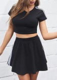 Summer Casual Black Crop Top and Short Skirt 2PC Matching Set