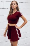 Summer Casual Red Crop Top and Short Skirt 2PC Matching Set