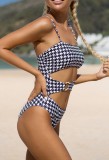 Summer White and Black Print Hollow Out One-Piece Strap Swimwear