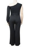 Summer Plus Size Black One Shoulder Formal Jumpsuit with Single Sleeve