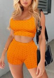 Summer Sports Orange Waffle Vest and Shorts 2PC Matching Set