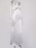 Summer White Hollow Out Strap Long Evening Dress