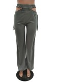 Summer Grey Hollow Out High Waist Loose Trousers