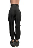 Summer Street Style Black High Waist Lace-Up Boho Trousers
