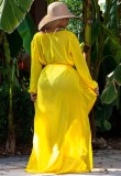 Summer Yellow Long Cover-Up with Full Sleeves