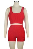 Summer Sports Red Waffle Vest and Shorts 2PC Matching Set