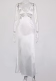 Summer White Hollow Out Strap Long Evening Dress