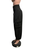 Summer Street Style Black High Waist Lace-Up Boho Trousers