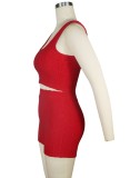 Summer Sports Red Waffle Vest and Shorts 2PC Matching Set