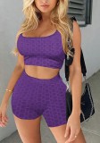 Summer Sports Purple Waffle Vest and Shorts 2PC Matching Set