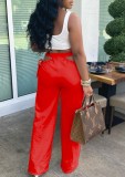 Summer Red Hollow Out High Waist Loose Trousers