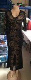 Summer Black Print Half Sleeve Slit Mermaid Evening Dress