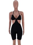 Summer Black Hollow Out Sexy Halter Bodycon Rompers