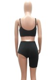 Summer Black Sexy Strap Crop Top and Irregular Shorts 2PC Matching Set