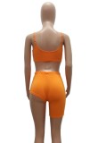 Summer Orange Sexy Strap Crop Top and Irregular Shorts 2PC Matching Set