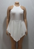 Summer Plus Size White Sleeveless Irregular Rompers Dress