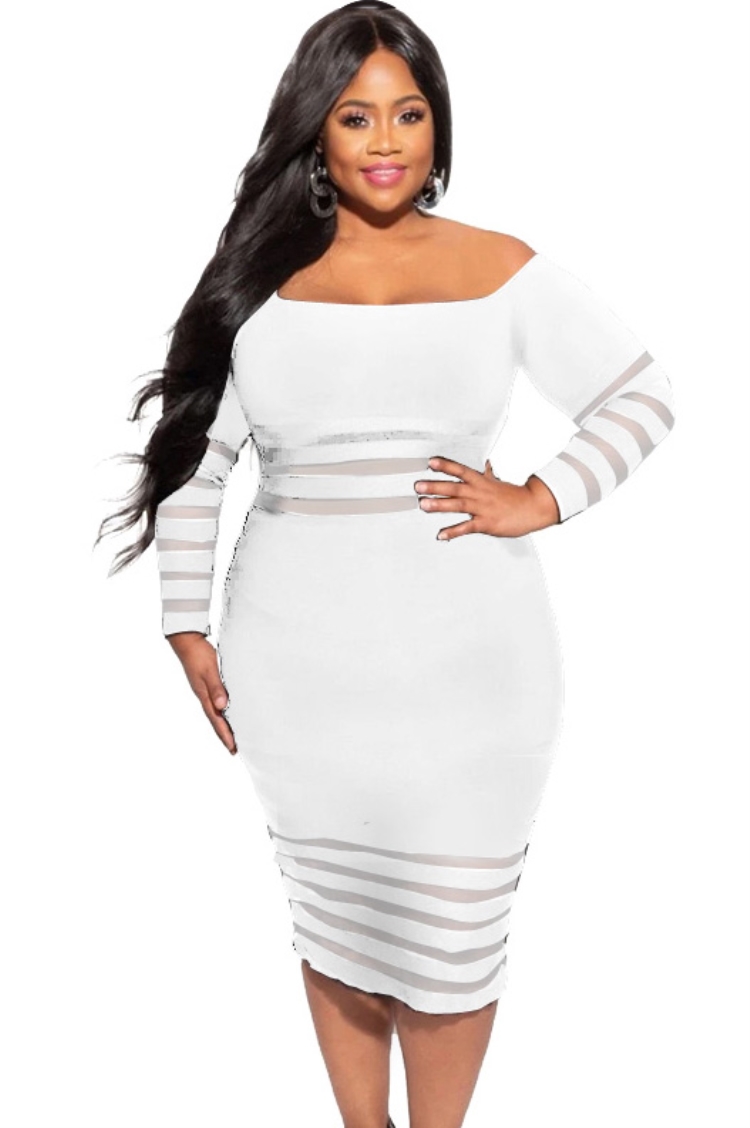 Wholesale Summer Plus Size White Off Shoulder Stripes Bodycon Dress ...