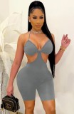 Summer Grey Hollow Out Sexy Halter Bodycon Rompers