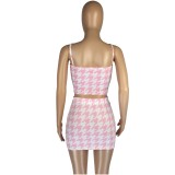 Summer Print Pink Strap Crop Top and Mini Skirt Matching 2PC Set