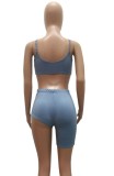 Summer Grey Sexy Strap Crop Top and Irregular Shorts 2PC Matching Set
