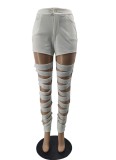 Summer White Hollow Out High Waist Tight Trousers