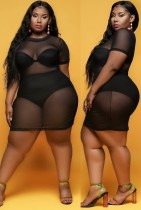 Summer Plus Size Black See Through Mesh Bodycon Dress
