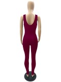 Summer Red Sleeveless Sexy Ripped Bodycon Jumpsuit