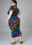 Summer Plus Size Colorful Short Sleeve Midi Dress
