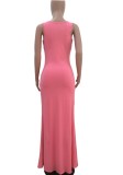 Summer Pink Sleeveless Casual Long Dress