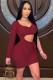 Summer Red Hollow Out Mini Bodycon Dress with Single Sleeve