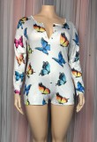 Spring Plus Size Cute Print Long Sleeve Lounge Rompers