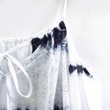 Summer Casual Tie Dye Strap Long Sleeve Short Dress