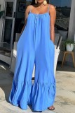 Summer Plus Size Casual Blue Strap Bell Jumpsuits