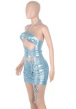 Summer Sexy Metallic Hollow Out Ruched Mini Club Dress