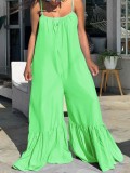 Summer Plus Size Casual Green Strap Bell Jumpsuits