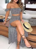 Summer Floral Crop Top and Slit Long Skirt Matching 2PC Sundress Set