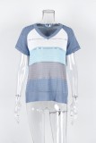 Summer Block Color Hollow Out V-Neck Knit Tops