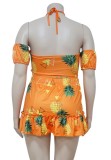 Summer Plus Size Fruit Bandeau Top and High Waist Mini Skirt Matching Set