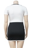 Summer Plus Size White and Black V-Neck Mini Bodycon Dress