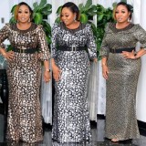 Spring Plus Size Mother of Bride Print Long Gown