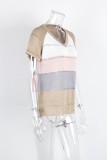 Summer Block Color Hollow Out V-Neck Knit Tops