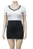 Summer Plus Size White and Black V-Neck Mini Bodycon Dress