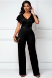Summer Formal V-Neck Jumpsuit with Ruffle Sleeves
