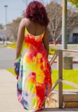 Summer Plus Size Tie Dye Strap Long Maxi Dress