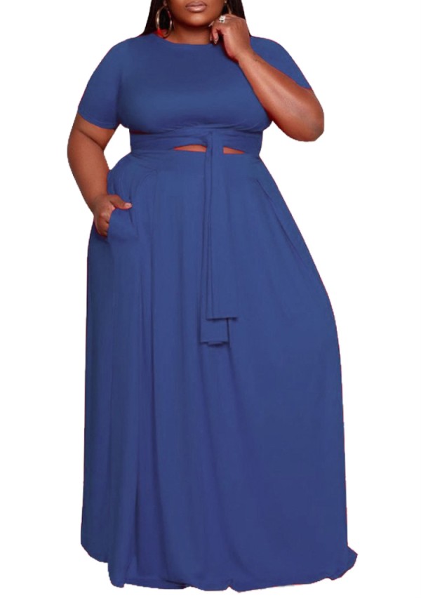Summer Plus Size Short Sleeves Crop Top and Long Skirt Matching Set