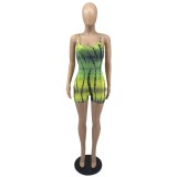 Summer Hollow Out Sexy Tie Dye Strap Bodycon Rompers