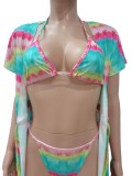 Summer Matching 3pc Rainbow Cover-Up Thong Swimwear