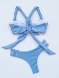 Summer 2 Piece Solid Color Knotted Swimwear